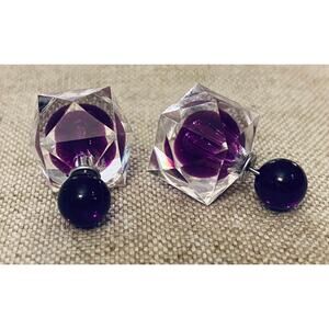 Double Sided Purple Ball Inside Crystal Earrings Peek-a-boo